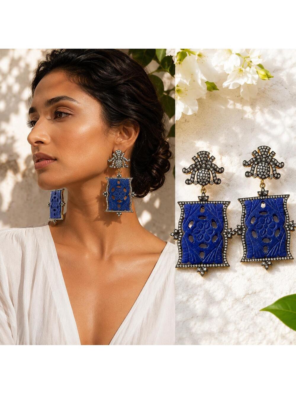 Bansri New Old Stock Lapis Lazuli Art Deco Inspired Earrings Never Worn